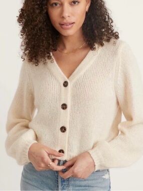 Marine Layer Nova Alpaca Blend Women’s Cream V-Neck Button Crop Cardigan XL